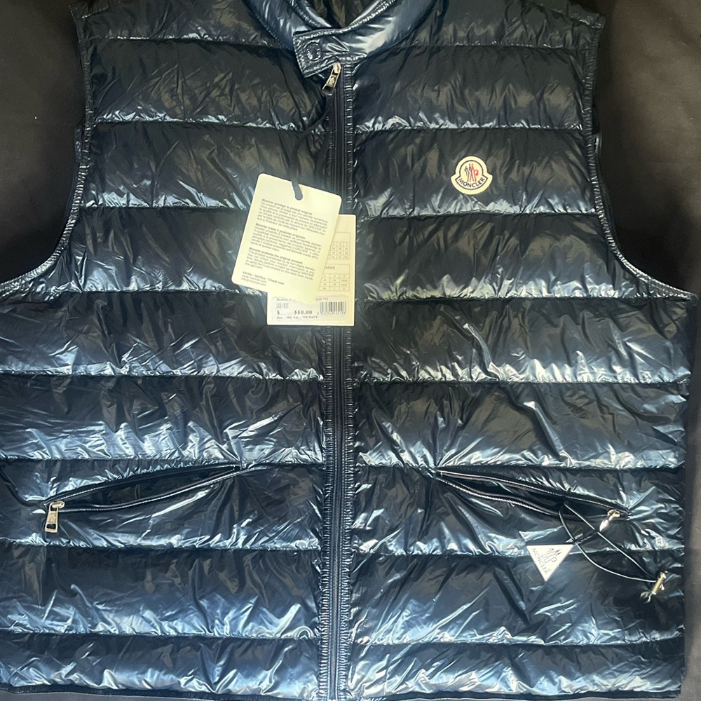 Moncler Navy Gloss Quilted Vest with Tag
